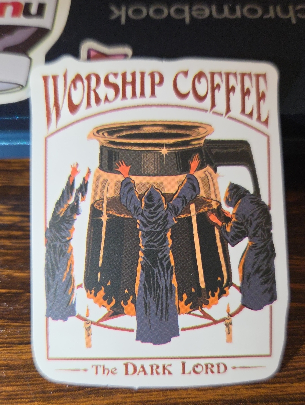 Worship Coffee The Dark Lord Sticker - Black & Orange Design